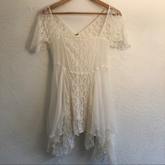 Free People Lace & Chiffon Flutter Sleeve Blouse - Picture 2 of 10